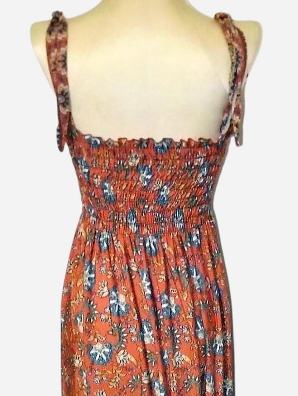 Source Unknown Rust Floral Smocked Midi Dress with Border Print - Picture 3 of 5